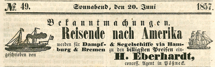 Bekanntmachung Reisende nach Amerika